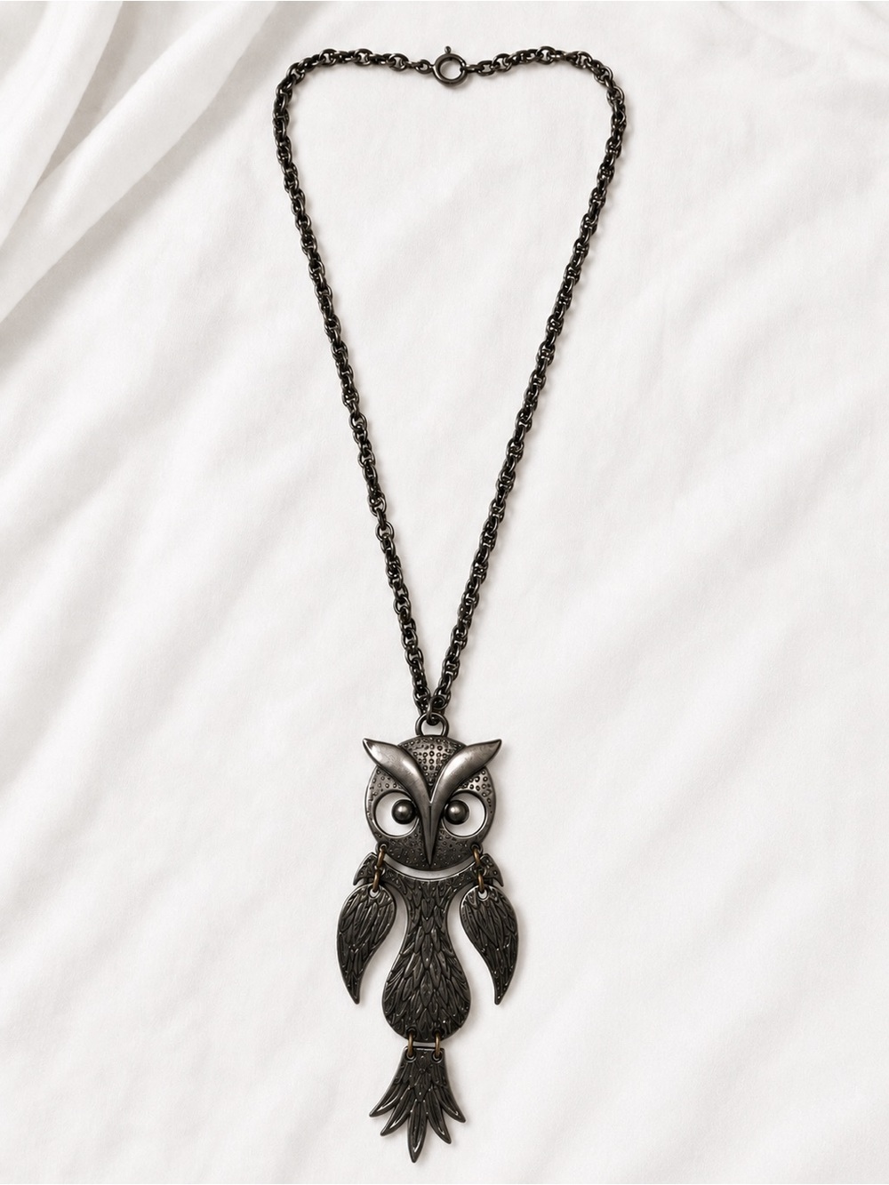 Vintage-Inspired Black Owl Pendant Necklace